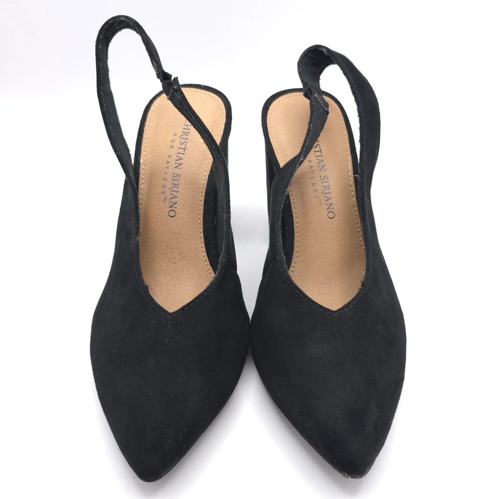 CHRISTIAN SIRIANO Women's Size 6 Palmer Flared Block Heel Slingback‎ Black Shoes